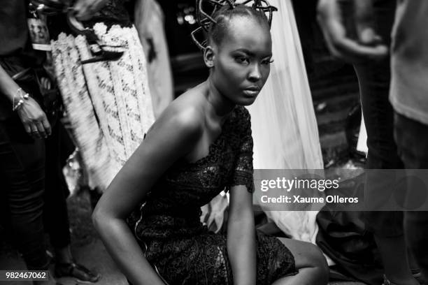 Models get ready during day three of the 16 Dakar Fashion Week at Radison Blu Hotel on June 23, 2018 in Dakar, Senegal.