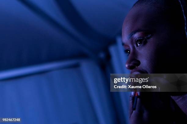 Models get ready during day three of the 16 Dakar Fashion Week at Radison Blu Hotel on June 23, 2018 in Dakar, Senegal.