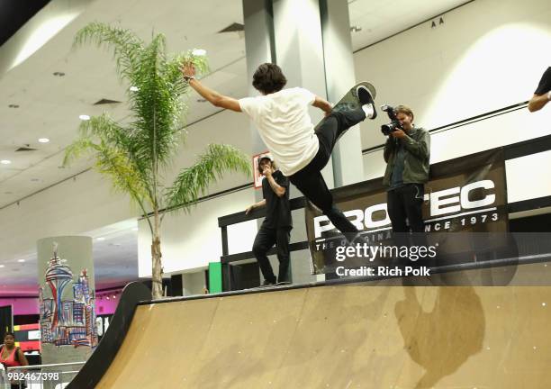 Heimana Reynolds skates at Fanfest during the 2018 BET Experience at Los Angeles Convention Center on June 23, 2018 in Los Angeles, California.