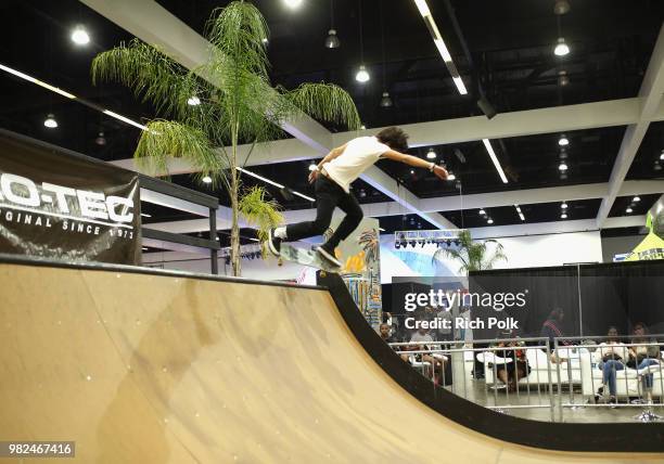 Heimana Reynolds skates at Fanfest during the 2018 BET Experience at Los Angeles Convention Center on June 23, 2018 in Los Angeles, California.