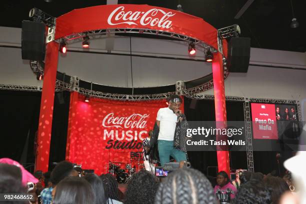 Shordie Shordie of the group Peso De Mafia performs onstage at the Coca-Cola Music Studio during the 2018 BET Experience at the Los Angeles...
