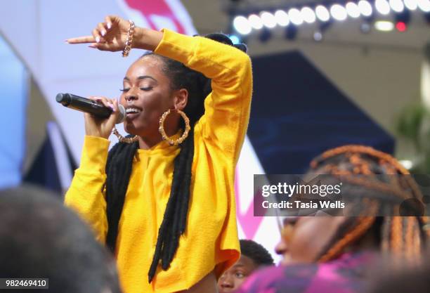 Bri Steves performs onstage at the Coca-Cola Music Studio during the 2018 BET Experience at the Los Angeles Convention Center on June 23, 2018 in Los...