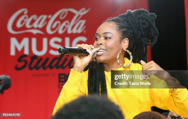 Bri Steves performs onstage at the Coca-Cola Music Studio during the 2018 BET Experience at the Los Angeles Convention Center on June 23, 2018 in Los...