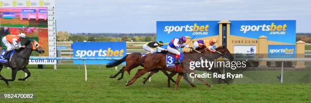 British Medium ridden by Michael Walker wins the City of Ballarat 2YO Maiden Plate at Sportsbet-Ballarat Racecourse on June 24, 2018 in Ballarat,...