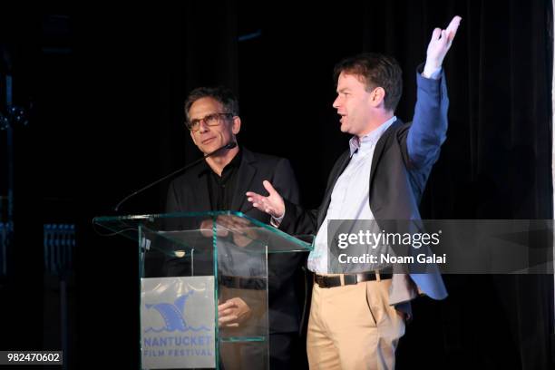 Ben Stiller and Mike Birbiglia speak onstage during the Screenwriters Tribute at the 2018 Nantucket Film Festival - Day 4 on June 23, 2018 in...