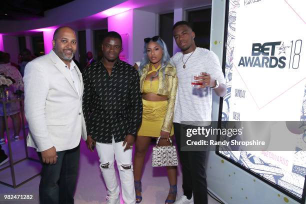 Michael Armstrong, Michael Dapaah and guests attend The Late Night Brunch during the 2018 BET Experience at OUE Skyspace LA on June 21, 2018 in Los...