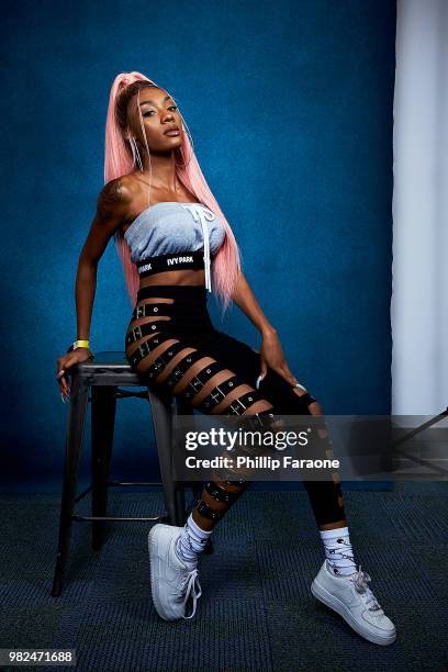 Kellie Sweet poses for a portrait at the Getty Images Portrait Studio at the 9th Annual VidCon US at Anaheim Convention Center on June 22, 2018 in...