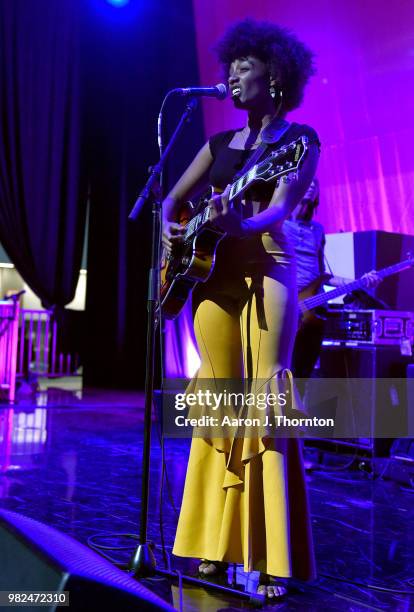 Mereba performs onstage during 2018 BET Experience Main Stage sponsored by Credit Karma on June 23, 2018 in Los Angeles, California.