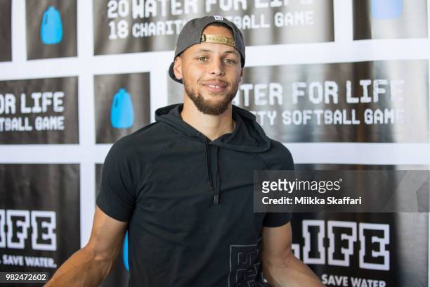 Golden State Warriors point guard Stephen Curry arrives at Water For Life Charity Softball Game at Oakland-Alameda County Coliseum on June 23, 2018...