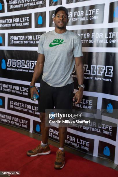 Golden State Warriors forward Andre Iguodala arrives at Water For Life Charity Softball Game at Oakland-Alameda County Coliseum on June 23, 2018 in...