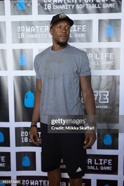 Golden State Warriors forward David West arrives at Water For Life Charity Softball Game at Oakland-Alameda County Coliseum on June 23, 2018 in...