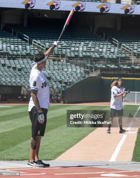 Former Golden State Warriors forward Matt Barnes plays in Water For Life Charity Softball Game at Oakland-Alameda County Coliseum on June 23, 2018 in...