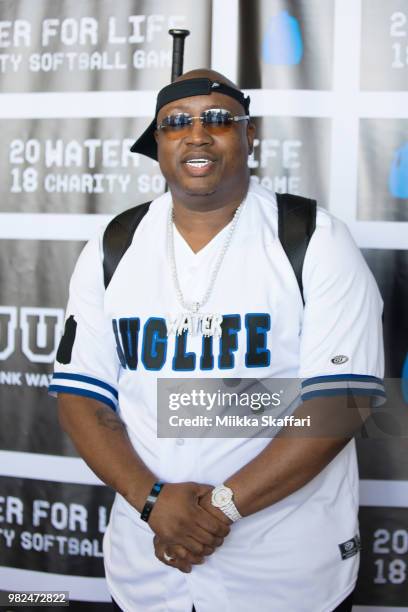Rapper E-40 arrives at Water For Life Charity Softball Game at Oakland-Alameda County Coliseum on June 23, 2018 in Oakland, California.