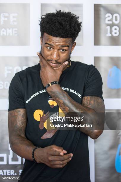 Golden State Warriors center Jordan Bell arrives at Water For Life Charity Softball Game at Oakland-Alameda County Coliseum on June 23, 2018 in...