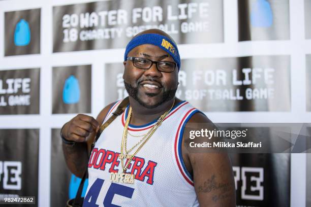 Rapper Mistah F.A.B. Arrives at Water For Life Charity Softball Game at Oakland-Alameda County Coliseum on June 23, 2018 in Oakland, California.