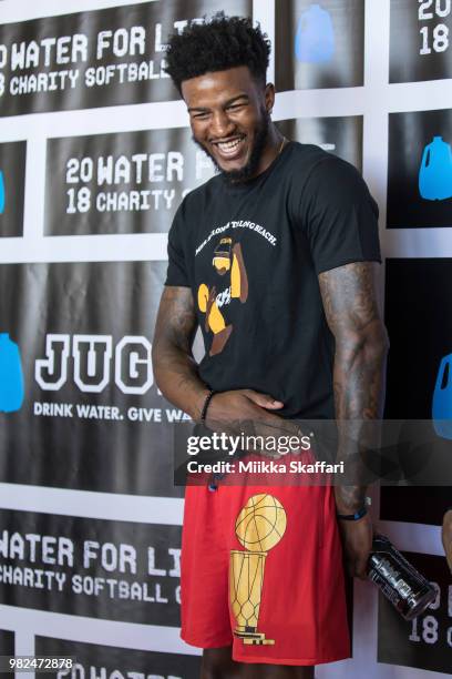 Golden State Warriors center Jordan Bell arrives at Water For Life Charity Softball Game at Oakland-Alameda County Coliseum on June 23, 2018 in...