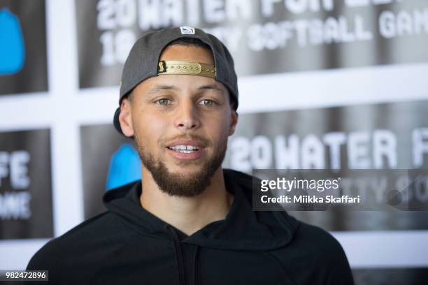 Golden State Warriors point guard Stephen Curry arrives at Water For Life Charity Softball Game at Oakland-Alameda County Coliseum on June 23, 2018...