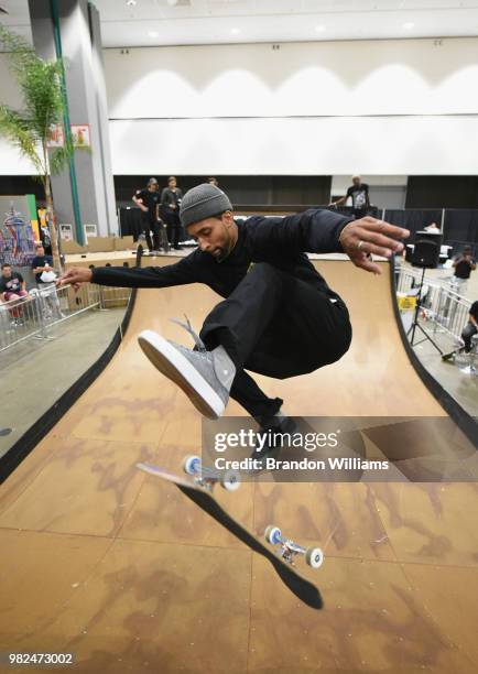 Skateboarder attends Kicksperience at the 2018 BET Experience Fan Fest at Los Angeles Convention Center on June 23, 2018 in Los Angeles, California.