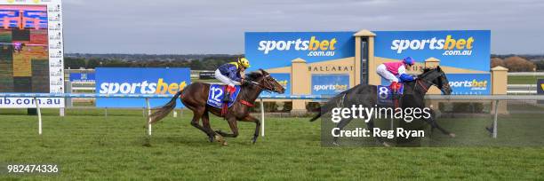 Legale ridden by Craig Williams wins the Hertz Ballarat 3YO Maiden Plate at Sportsbet-Ballarat Racecourse on June 24, 2018 in Ballarat, Australia.