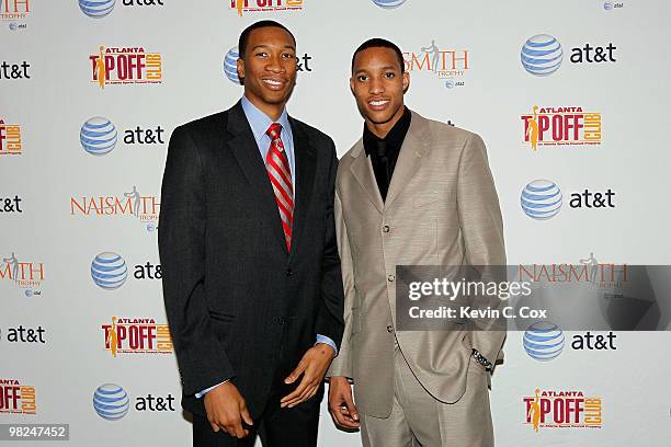 Naismith Player of the Year candidates Wesley Johnson of the Syracuse Orange and Evan Turner of the Ohio State Buckeyes poses pose for a photo during...
