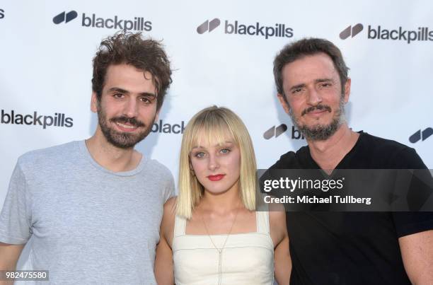 Jonathan Cohen-Berry, Ellery Sprayberry and Olivier Gauriat attend the premiere of Blackpills and Barnstormer Productions' "First Love" at Zebulon on...