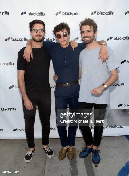 Anthony Jorge, Deaken Bluman and Jonathan Cohen-Berry attend the premiere of Blackpills and Barnstormer Productions' "First Love" at Zebulon on June...