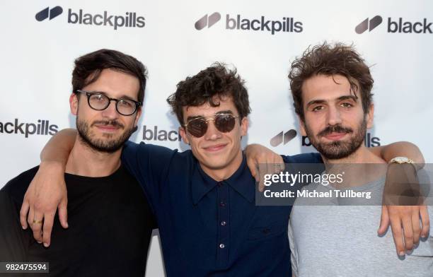 Anthony Jorge, Deaken Bluman and Jonathan Cohen-Berry attend the premiere of Blackpills and Barnstormer Productions' "First Love" at Zebulon on June...