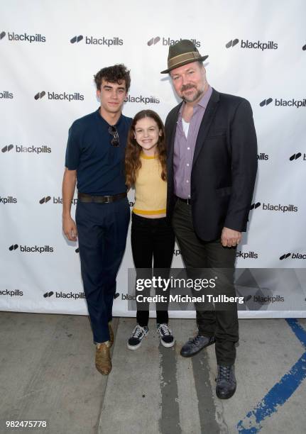 Deaken Bluman, Cleo Fraser and Rob Nagle attend the premiere of Blackpills and Barnstormer Productions' "First Love" at Zebulon on June 23, 2018 in...