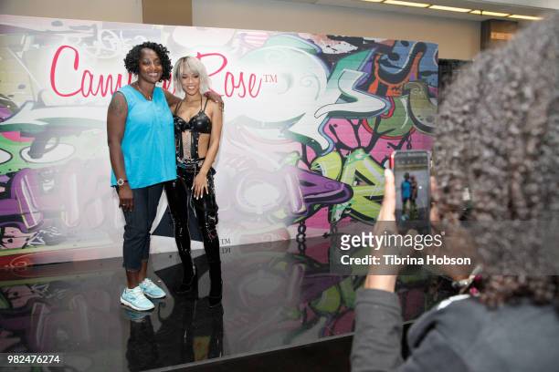 Serayah McNeill and a guest attend the House of Fashion & Beauty during the 2018 BET Experience at Los Angeles Convention Center on June 23, 2018 in...