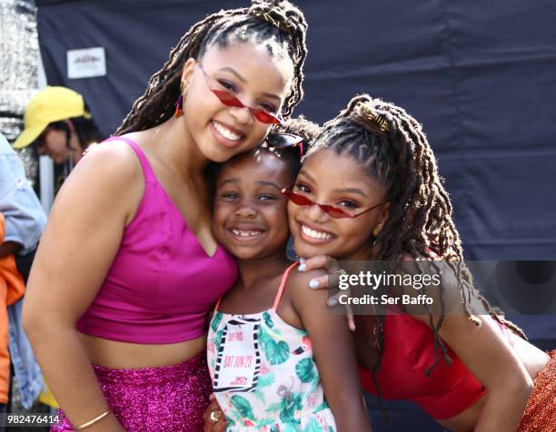 Chloe Bailey and Halle Bailey of Chloe X Halle greet fans at the 2018 BET Experience Live! Sponsored By Coca-Cola at Microsoft Square on June 23,...