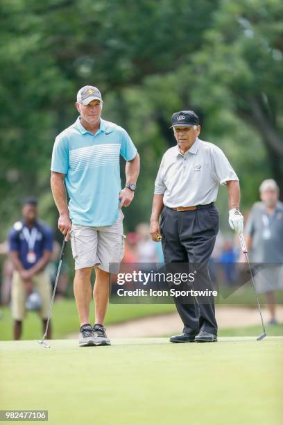 Bret Favre and Lee Travino during the American Family Insurance Championship Champions Tour golf tournament on June 23, 2018 at University Ridge Golf...