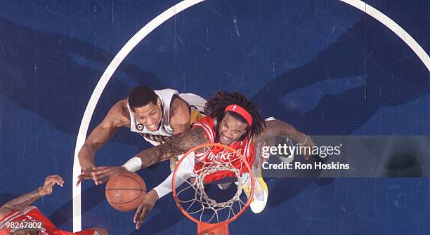 Danny Granger of the Indiana Pacers battles Jordan Hill of the Houston Rockets at Conseco Fieldhouse on April 4, 2010 in Indianapolis, Indiana. NOTE...