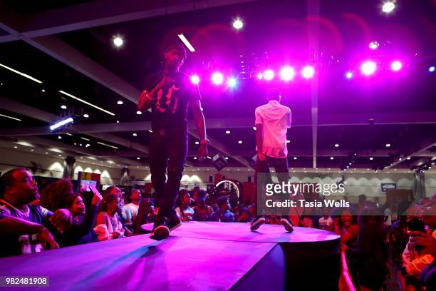 Performs onstage at the Coca-Cola Music Studio during the 2018 BET Experience at the Los Angeles Convention Center on June 23, 2018 in Los Angeles,...