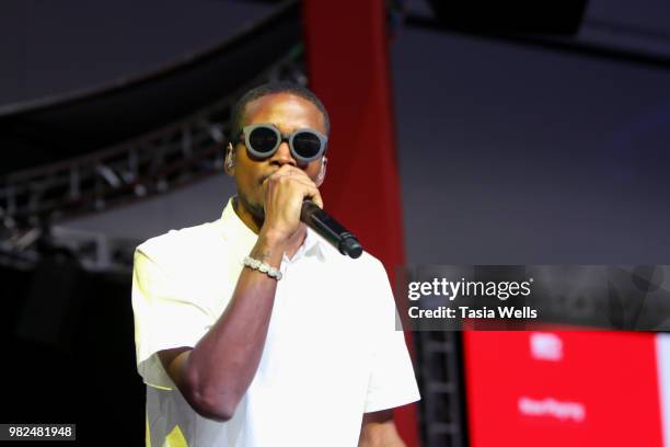 Performs onstage at the Coca-Cola Music Studio during the 2018 BET Experience at the Los Angeles Convention Center on June 23, 2018 in Los Angeles,...