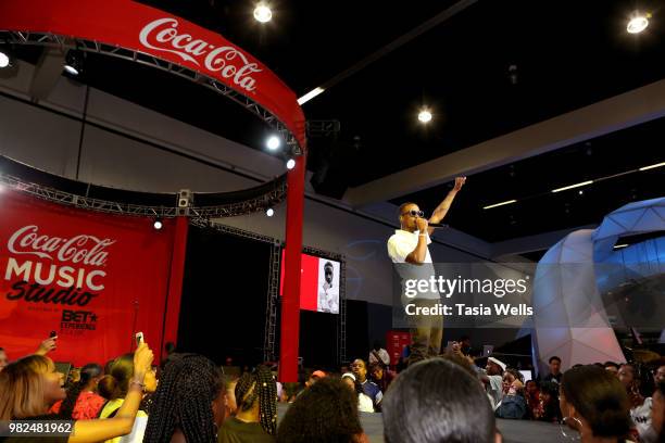 Performs onstage at the Coca-Cola Music Studio during the 2018 BET Experience at the Los Angeles Convention Center on June 23, 2018 in Los Angeles,...