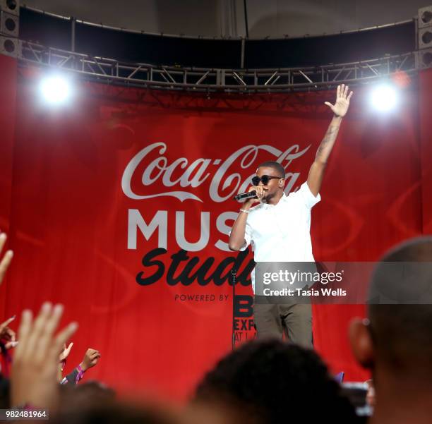 Performs onstage at the Coca-Cola Music Studio during the 2018 BET Experience at the Los Angeles Convention Center on June 23, 2018 in Los Angeles,...