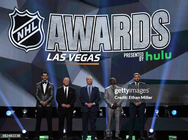 Brian Boyle of the New Jersey Devils, head coach Gerard Gallant of the Vegas Golden Knights, general manager Kevin Cheveldayoff of the Winnipeg Jets,...