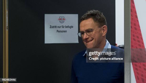 Leipzig's sports director, Ralf Rangnick, arriving at the press conference in which the new player Lookman is introduced, in Leipzig, Germany, 02...