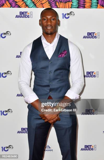 Bismack Biyombo attends the BETX International Nominee Party during the 2018 BET Experience at Hotel Indigo Los Angeles Downtown on June 23, 2018 in...