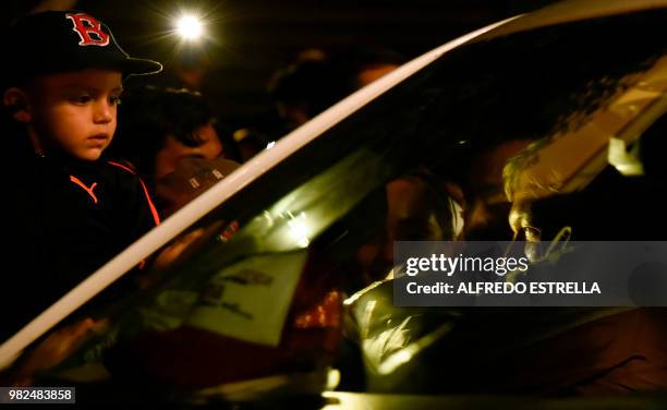 Mexico's presidential candidate for the MORENA party, Andres Manuel Lopez Obrador, greets supporters after campaign rally in Tlaxcala, Mexico on June...