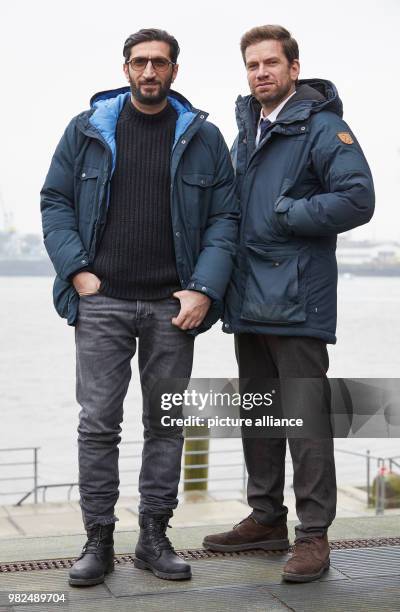 The Lebanese-Swedish actor Fares Fares and the Danish actor Nikolaj Lie Kaas standing during a shooting break on the film set of "Verachtung" in...