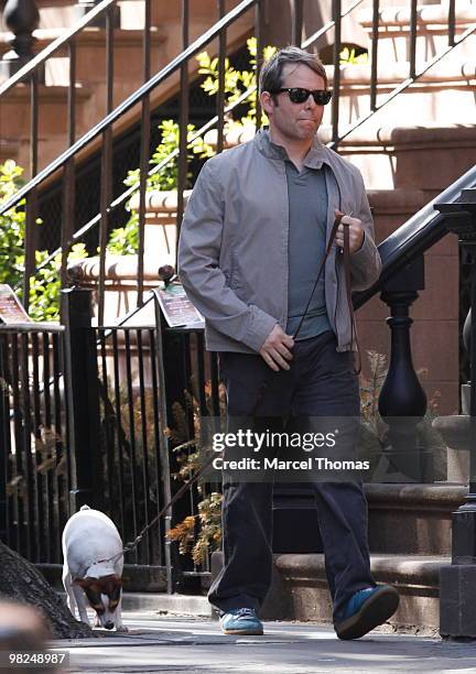 Matthew Broderick is seen walking his dog in the West Village on April 4, 2010 in New York, New York.