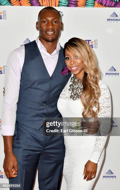 Bismack Biyombo and Ana Ledesma attend the BETX International Nominee Party during the 2018 BET Experience at Hotel Indigo Los Angeles Downtown on...