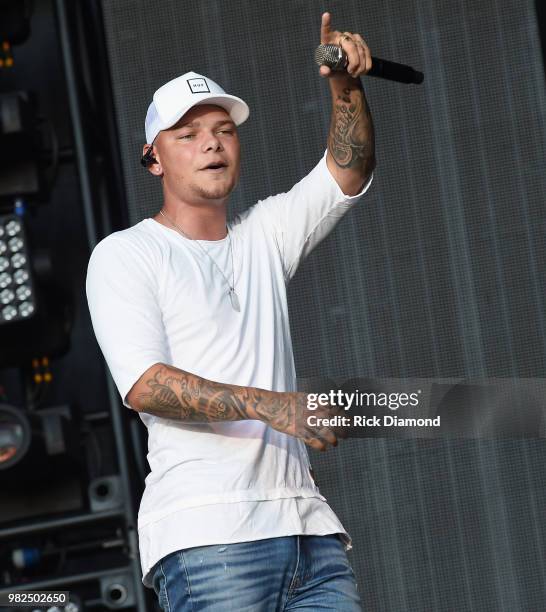 Kane Brown performs during Kicker Country Stampede - Day 3 at Tuttle Creek State Park on June 23, 2018 in Manhattan, Kansas.