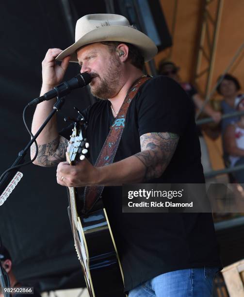 Randy Rogers of Randy Rogers Band performs during Kicker Country Stampede - Day 3 at Tuttle Creek State Park on June 23, 2018 in Manhattan, Kansas.