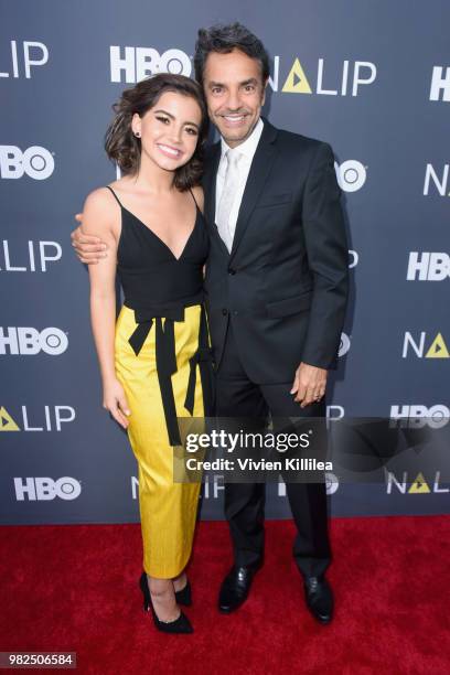 Actors Isabela Moner and Eugenio Derbez attend the NALIP 2018 Latino Media Awards at The Ray Dolby Ballroom at Hollywood & Highland Center on June...