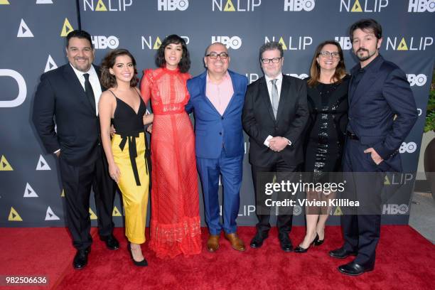 Producer Cris Abrego, actors Isabela Moner, Mishel Prada, executive director Benjamin Lopez, musician Gustavo Santaolalla, producer Victoria Alonso...