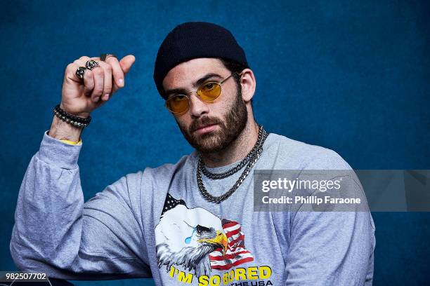 Hasan Piker poses for a portrait at the Getty Images Portrait Studio at the 9th Annual VidCon US at Anaheim Convention Center on June 22, 2018 in...
