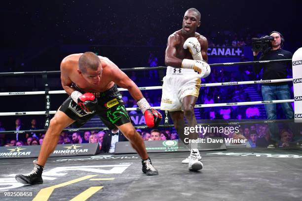 Souleymane Cissokho of France beats Carlos Molina of Mexico during La Conquete Acte 5 boxing event on June 23, 2018 in Paris, France.