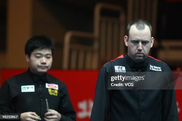 Mark Williams of Wales competes during the match against Ding Junhui of China during the final match of 2010 World Snooker China Open at Beijing...